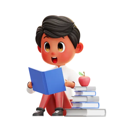 Boy Student Reading Book  3D Illustration