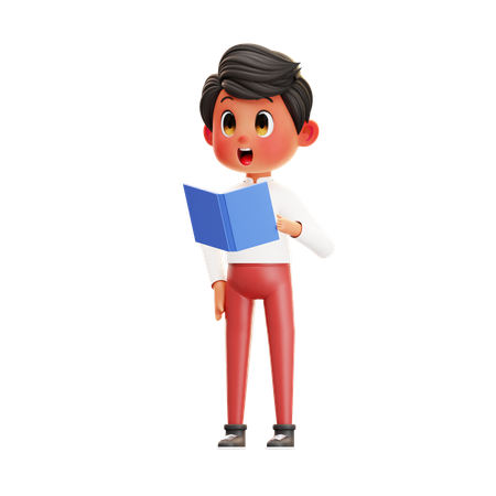 Boy Student Reading Book  3D Illustration