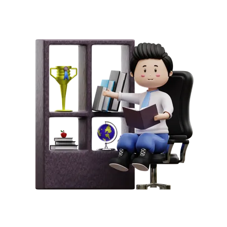 Boy Student Reading Book  3D Illustration