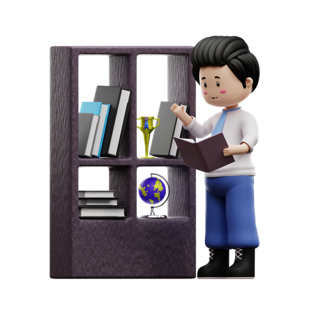 Boy Student Reading Book  3D Illustration