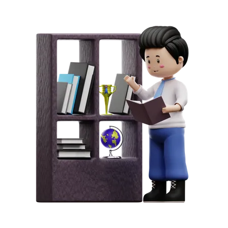 Boy Student Reading Book  3D Illustration