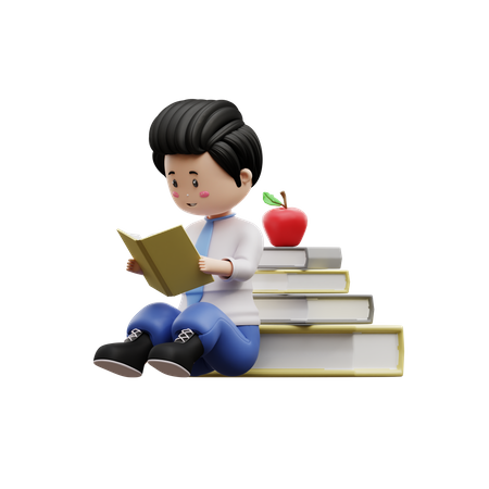 Boy Student Reading Book 3D Illustration