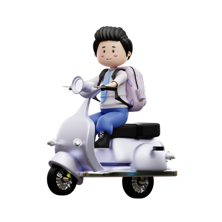 Boy Student Riding Scooter 3D Illustration