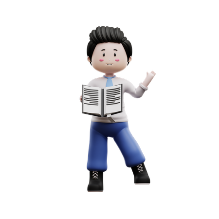 Boy Student Showing Book  3D Icon