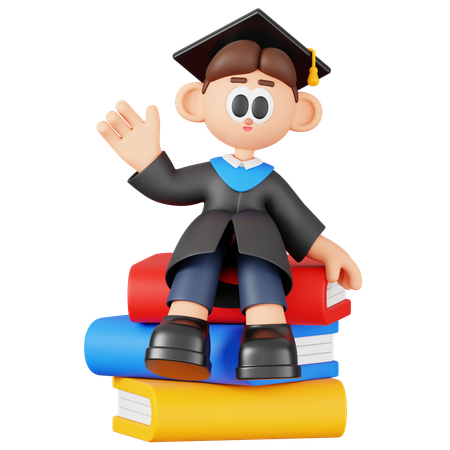 Boy Student Siting On Books  3D Illustration