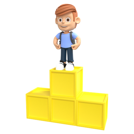 Boy Student standing on podium  3D Illustration