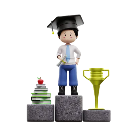 Boy Student Standing On Podium  3D Illustration