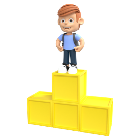 Boy Student standing on podium 3D Illustration