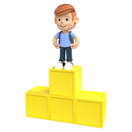 Boy Student standing on podium 3D Illustration