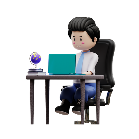Boy Student Studying On Desk  3D Icon