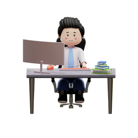 Boy Student Studying On Desk  3D Icon