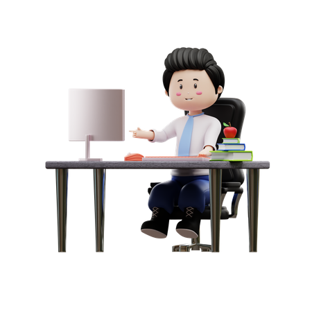 Boy Student Studying On Desk  3D Icon