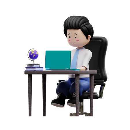 Boy Student Studying On Desk  3D Illustration