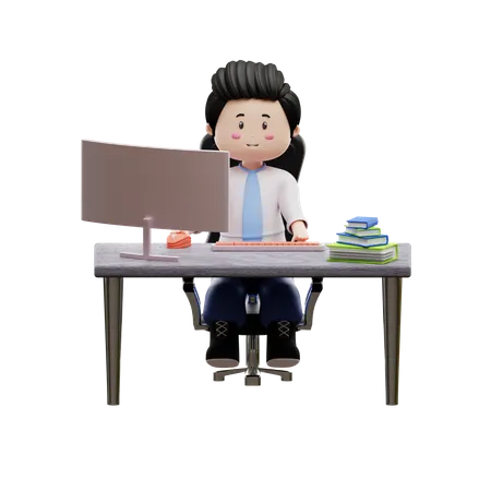 Boy Student Studying On Desk  3D Illustration