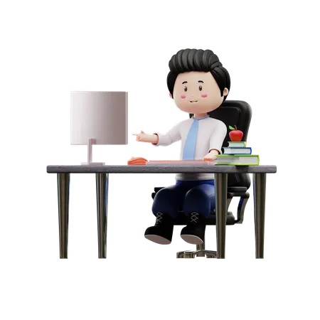 Boy Student Studying On Desk  3D Illustration