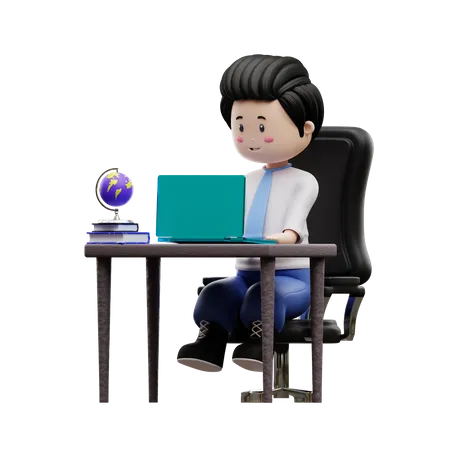 Boy Student Studying On Desk 3D Illustration