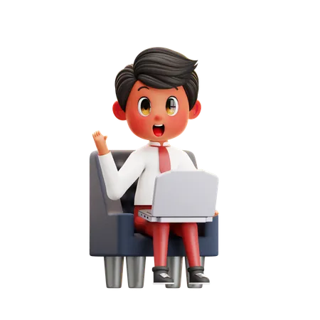 Boy Student Using Laptop  3D Illustration