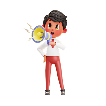 Boy Student Using Megaphone  3D Icon