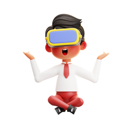 Boy Student Using Virtual Reality  3D Illustration