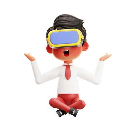 Boy Student Using Virtual Reality  3D Illustration