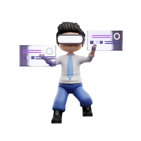 Boy Student Wearing Virtual Reality 3D Illustration