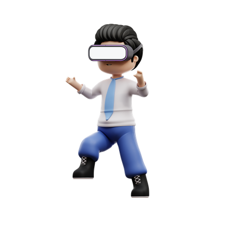 Boy Student Wearing Vr Goggles  3D Illustration