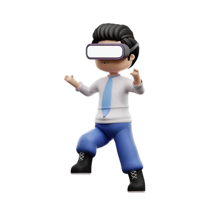 Boy Student Wearing Vr Goggles  3D Illustration