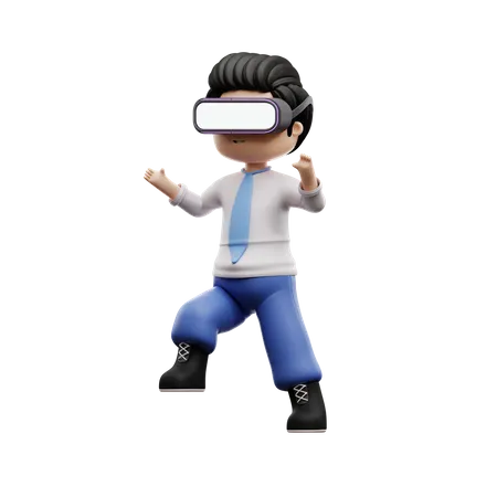 Boy Student Wearing Vr Goggles 3D Illustration