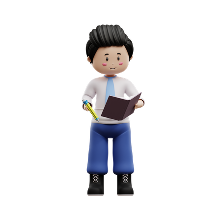 Boy Student Writing Book  3D Icon