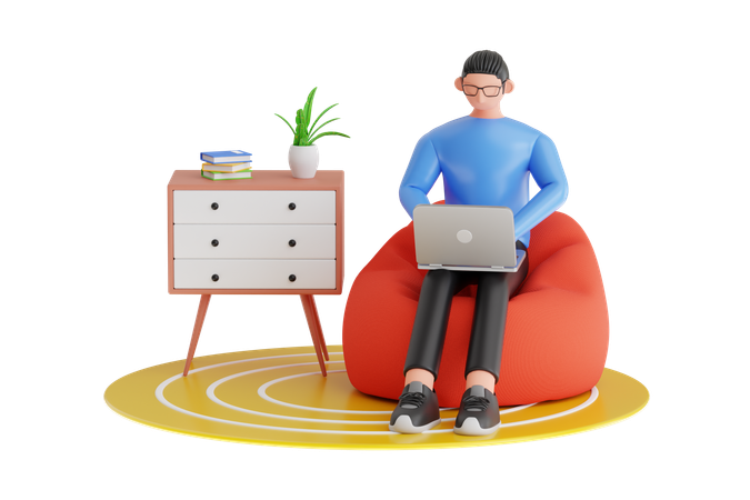 Boy Studying At Home  3D Illustration