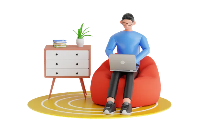 Boy Studying At Home  3D Illustration