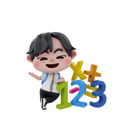 Boy studying maths  3D Icon