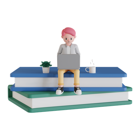 Boy studying online  3D Illustration