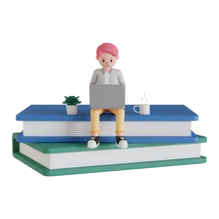 Boy studying online  3D Illustration