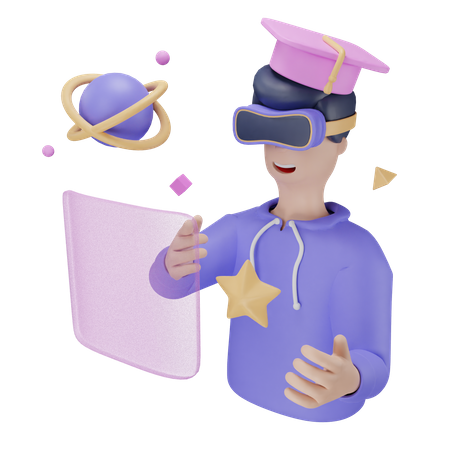 Boy Studying Science In Virtual Reality  3D Illustration