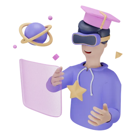 Boy Studying Science In Virtual Reality  3D Illustration