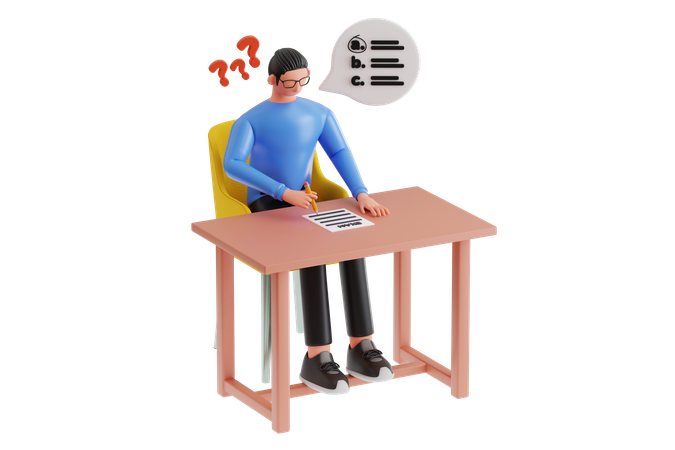 Boy Taking Exams  3D Illustration