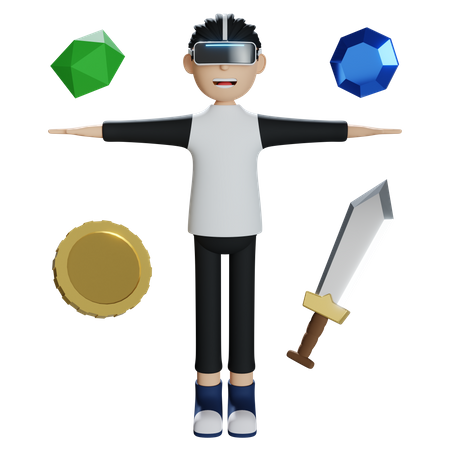 Boy taking gaming experience in Metaverse  3D Icon