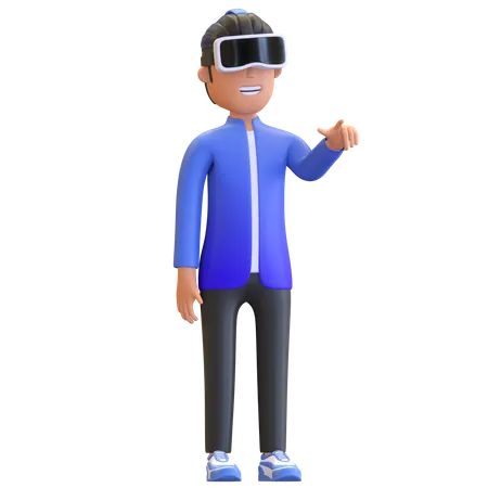 Boy taking virtual experience  3D Illustration