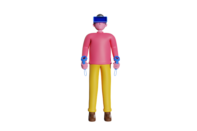 Boy taking Virtual Reality experiece  3D Illustration