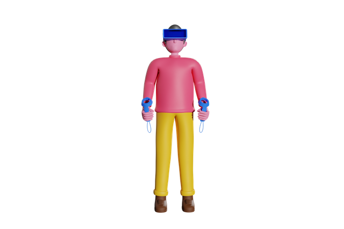 Boy taking Virtual Reality experiece 3D Illustration
