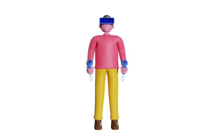 Boy taking Virtual Reality experiece  3D Illustration
