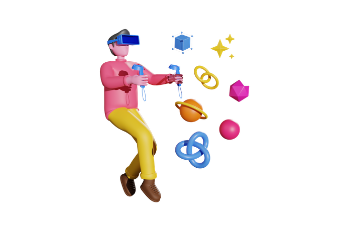 Boy taking VR space experience  3D Illustration