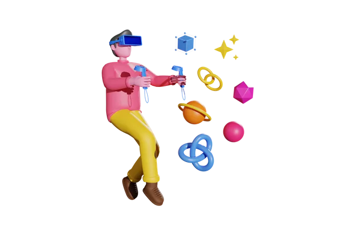 Boy taking VR space experience  3D Illustration