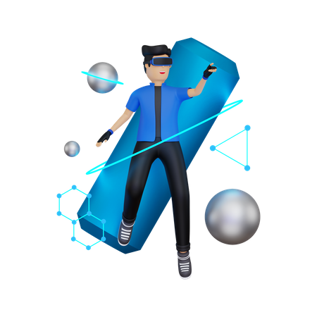 Boy taking VR space experience  3D Illustration