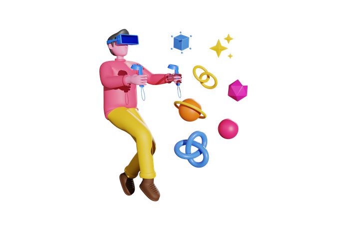 Boy taking VR space experience 3D Illustration