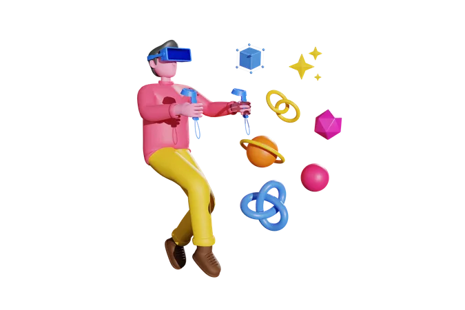 Boy taking VR space experience 3D Illustration