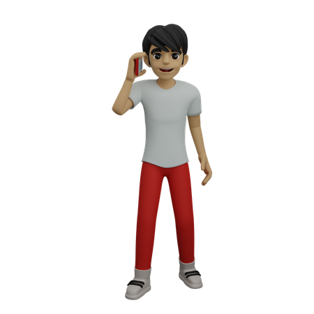 Boy talking on mobile  3D Illustration