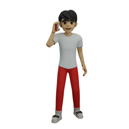 Boy talking on mobile  3D Illustration