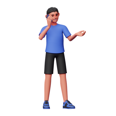 Boy Talking On Phone 3D Illustration